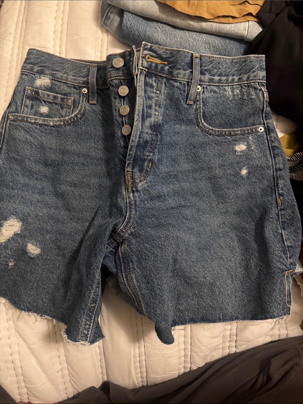PacSun Distressed High-Rise Denim Shorts - Blue